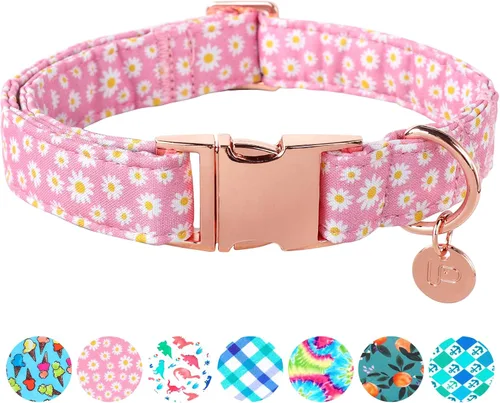 Miniatura 36 de Collar de perro de algodón de dinosaurio con hebilla de metal, collar de regalo para niñas o niños pequeños, medianos y grandes, lindos collares