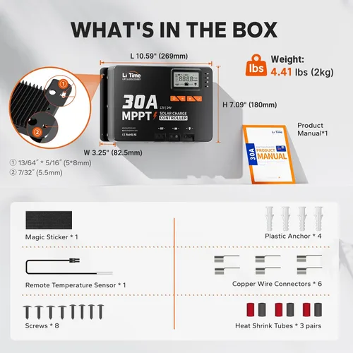 Miniatura 2 de LiTime 30 Amp MPPT 12V/24V/Auto CC de entrada controlador de carga solar, módulo Bluetooth incorporado, pantalla LCD con parámetros ajustables
