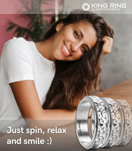 Miniatura 5 de King Ring 6mm Hammered Spinner Ring – Fidget Ring for Men & Women – Designed in USA plateado