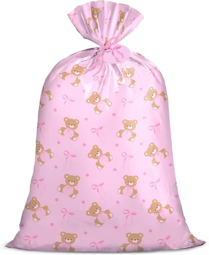 Miniatura 9 de Bolsa de regalo jumbo grande de plástico Loveinside, bolsa de plástico con diseño de oso durmiente azul para niño, con etiqueta y lazo para Oso