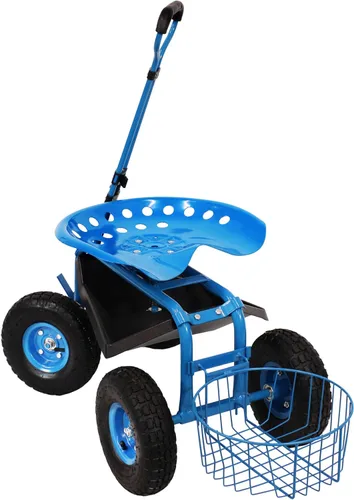 Miniatura 8 de Sunnydaze Carrito de jardín con ruedas - Taburete de jardín con ruedas - Asiento de jardinería con ruedas con mango extensible - Asiento giratorio