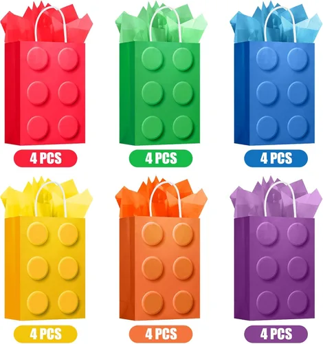 Miniatura 3 de YOTNUS Bloque de construcción, bolsas de regalo con papel de seda, pequeñas bolsas de regalo con asas, para bloques de construcción, suministros
