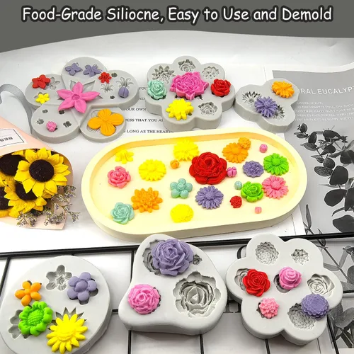 Miniatura 7 de 6 moldes de flores de silicona para chocolate, molde de margarita y fondant, molde de caramelo de rosa, molde de resina de arcilla de polímero