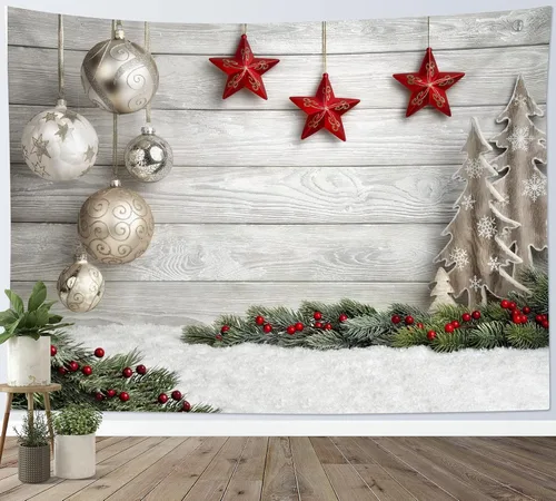 Miniatura 18 de HVEST Tapiz de bosque de invierno para colgar en la pared, montaña, nieve y pino, exterior, ventana de Navidad, arte de pared, tapiz de invierno