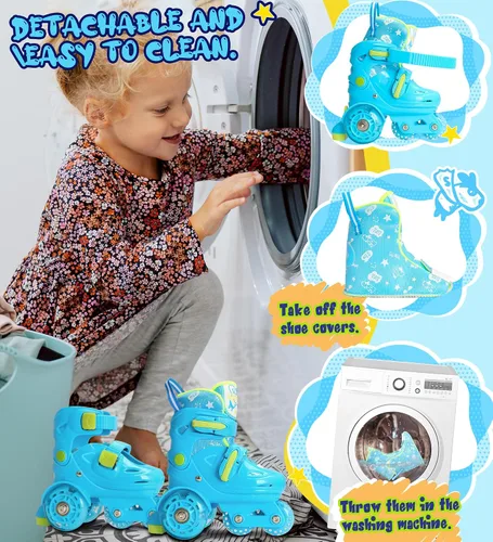 Miniatura 4 de Patines de ruedas ajustables para niños, niñas y señoras con ruedas que se iluminan con flash (edad 3-9), equilibrio de tres puntos, empaque de caja