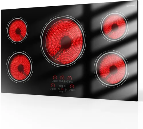 Miniatura 10 de Placa de Cocción Eléctrica de 30 Pulgadas - Potente Placa Eléctrica de 5 Quemadores de 9000W, Estufa de Cerámica Empotrada de 220V de 30 Pulgadas