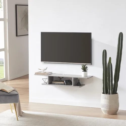 GHC Soporte flotante para TV, centro de entretenimiento montado en la pared y estante de gabinete, consola de TV con almacenamiento, consola Gris