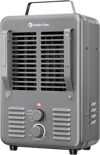 Miniatura 8 de Comfort Zone Calentador eléctrico portátil utilitario estilo Milkhouse de 1,500 vatios con termostato ajustable, protección contra Gris