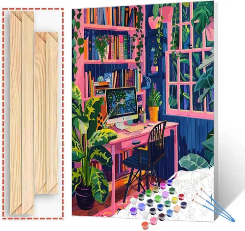 Miniatura 11 de Aihonmin Estantería 6 Pack Pintar por Números para Adultos Libros Pintura DIY sobre Lienzo con Pinceles Pigmento Manualidades DIY Pintura Acrílica