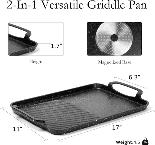 Miniatura 2 de ESLITE LIFE Sartén antiadherente de 11 x 17 pulgadas para cocinar en interiores y exteriores, versátil sartén grande de inducción 2 en 1