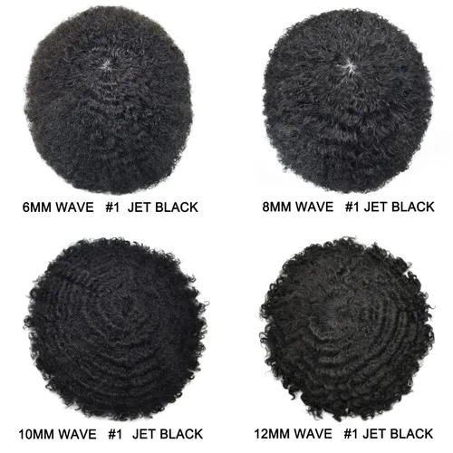 Miniatura 7 de Sistema de cabello para hombres negros, rizado tipo tupé de inyección de poliuretano para hombres de 0.472 in Afro Wave Afro American Mens Toupee 1#