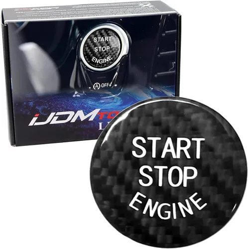 iJDMTOY Cubierta de botón de inicio/parada del motor sin llave de fibra de carbono real en negro brillante Compatible con BMW Serie 1 2 3 4 5 7, X1