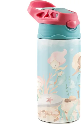 Miniatura 2 de All-Star Sports – Diseño rosa – Botella de agua pequeña de 12 onzas con popote de silicona desplegable – Personalizar con nombre – Aislamiento
