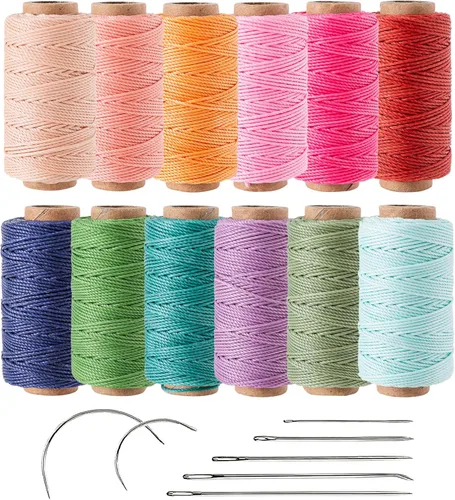 Miniatura 10 de 12 Hilos de Poliéster Encerados de Colores, Diámetro de 0.45mm más Delgado, 105 Metros/Bobina, Hilo Encerado para Costura de Cuero, Tapicería