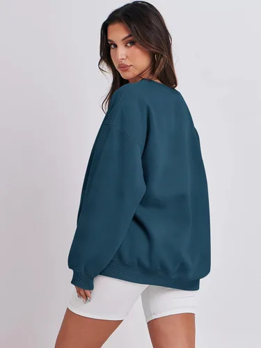 Miniatura 4 de ANRABESS Sudadera de gran tamaño para mujer, de forro polar, manga larga, cuello redondo, informal, para otoño 2023, ropa de moda