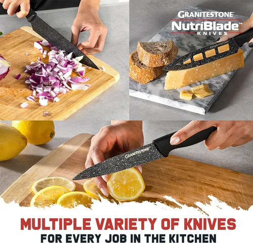 Miniatura 5 de Nutriblade - Juego de cuchillos con bloque de Granitestone de cocina profesional, 6 piezas, cuchillas de acero inoxidable ultra afiladas