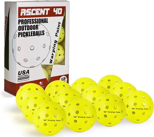Warping Point Outdoor Pickleball Balls USAPA Approved | 4 Pack, 12 Pack | 40 Holes Competition Pickle Balls for Tournament Play | Crack Resistant
