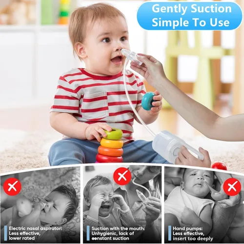 Miniatura 2 de Aspirador nasal para bebé, chupón de nariz de bebé, juego de aspirador nasal manual que incluye bomba de mano chupador de mocos+2 puntas