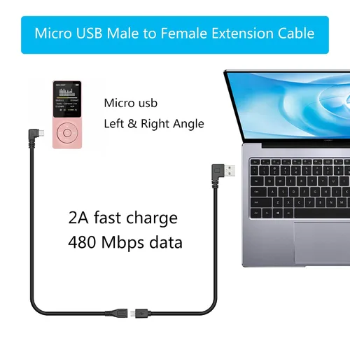 Miniatura 4 de Cable de extensión micro USB corto de 9 pulgadas, 90 grados de ángulo izquierdo y recto micro USB macho a hembra de 5 pines de datos de carga