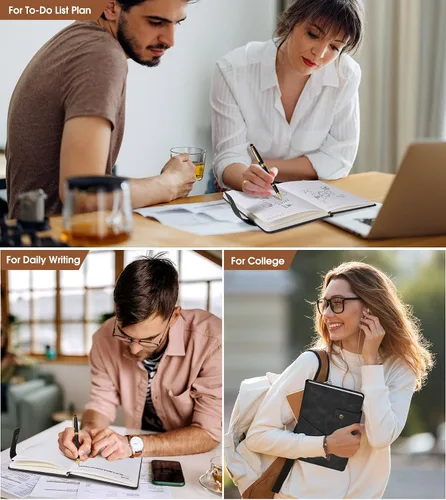 Miniatura 7 de Cuaderno rayado con bolígrafo, diario personalizado A5 de cuero de tapa dura para hombres y mujeres, 200 páginas de papel grueso de 100 GSM