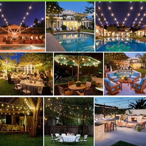 Miniatura 6 de Banord Cadena de luces LED para exteriores, luces de patio de 48 pies con bombillas Edison de plástico vintage de 2 W regulables y hilo de grado