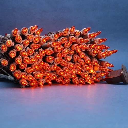 Miniatura 4 de 200 luces de Navidad naranjas, paquete de 2 hebras de 100 luces, 33 pies de cable marrón, luces de cadena de Halloween con certificación UL (naranja)