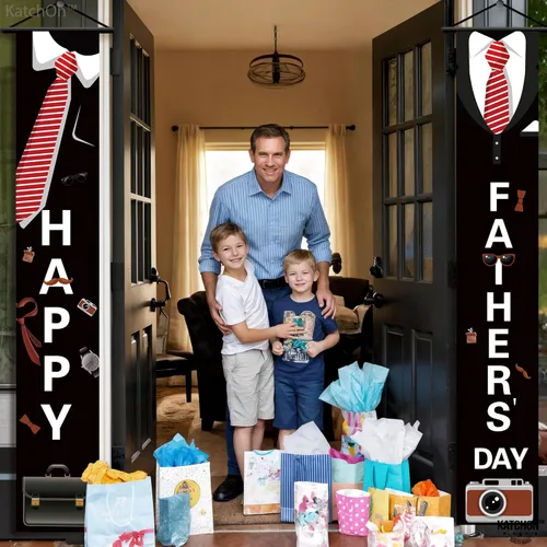 Miniatura 4 de Banner negro para puerta del día del padre, 72 x 12 pulgadas, paquete de 2 Corbata feliz día del padre para decoraciones feliz del día del padre
