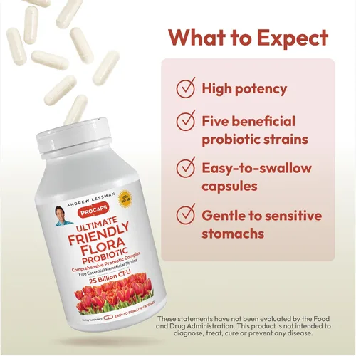 Miniatura 4 de ANDREW LESSMAN Ultimate Friendly Flora Probiotic 30 cápsulas – 25 mil millones de UFC, mezcla completa de cinco cepas probióticas, potente apoyo