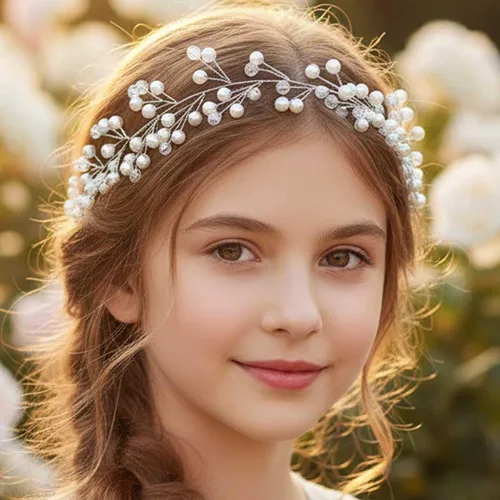 Miniatura 3 de Yean Pieza de pelo de aliento de bebé, diadema de vid de vid con diamantes de imitación, corona de cristal, corona de flores nupciales, accesorios