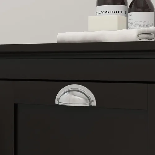 Miniatura 9 de HOMCOM Gabinete de lavandería con doble inclinación, armario de almacenamiento de baño con canasta de 2 compartimentos, gabinete de baño moderno