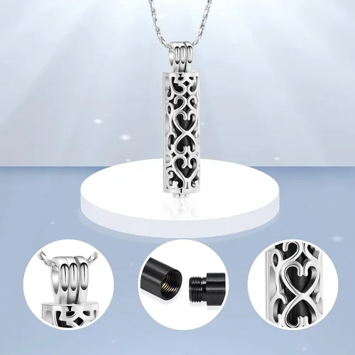 Miniatura 29 de Imrsanl Collar con colgante de urna de cremación con vial de cilindro hueco, urna de recuerdo, joyería de cremación, medallones conmemorativos