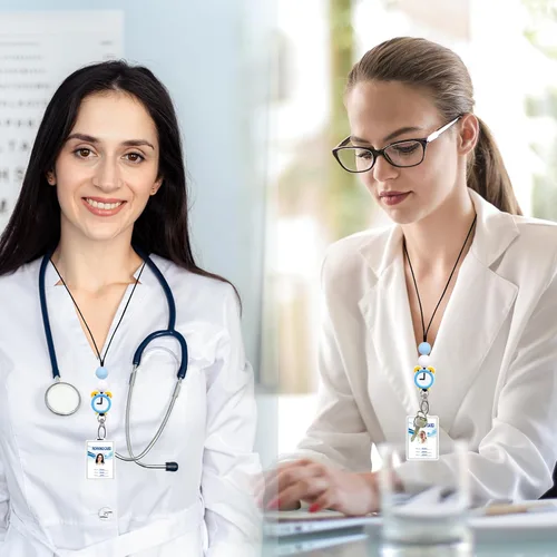 Miniatura 5 de BIHRTC Cordones para profesores para tarjetas de identificación y llaves, llavero de silicona con cuentas para médicos, enfermeras, empleados