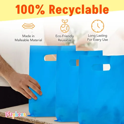 Miniatura 7 de Playbees Bolsas de plástico pequeñas de colores brillantes con asas troqueladas en varios colores, paquete de 50 bolsas de comestibles de 8.75 x 12