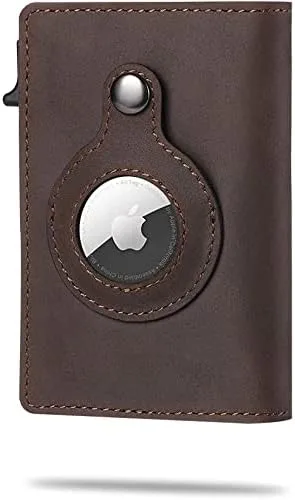 AirWallet Billetera para tarjeta de crédito, tarjetero RFID, tarjetero minimalista con funda AirTag, Marrón, Minimalista