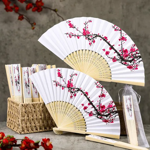 Miniatura 4 de Roowest 50 abanicos de papel de mano de cerezo en flor de cerezo, kit de recuerdos de chinoiserie, abanicos de mano plegables chinos japoneses retro