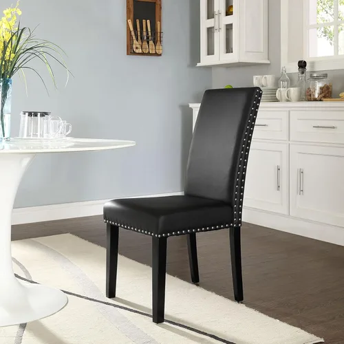 Miniatura 2 de LexMod silla de comedor de vinilo parte de un juego, Poliuretano, Negro