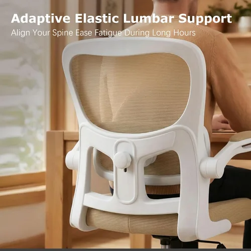 Miniatura 5 de AreShark Silla de oficina ergonómicas con soporte lumbar ajustable, silla de malla transpirable con respaldo alto con ruedas y reposabrazos Caqui