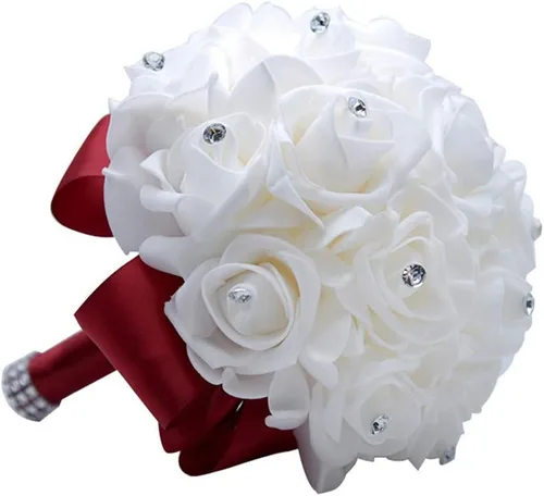 Miniatura 11 de S_SSOY Ramo de boda de cristal PE rosas para novia, dama de honor, flores de mano para fiesta, iglesia, día de San Valentín, azul marino