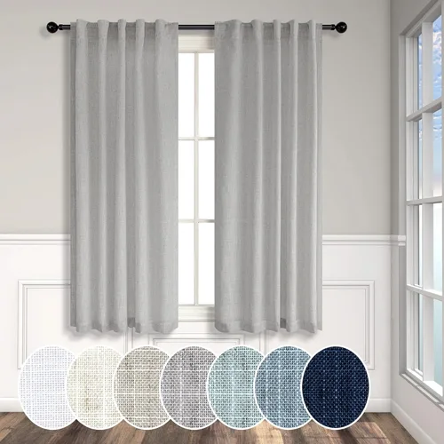 Miniatura 92 de Cortinas de lino azul de 84 pulgadas de largo para sala de estar; juego de 2 paneles con lengüeta trasera; cortinas con dobladillo para barra; Azul