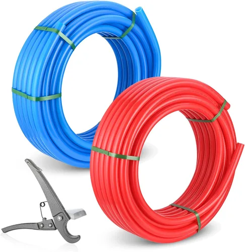 Tubo PEX-B Niikappu azul y rojo de 1/2 pulgada, tubo Pex B de 2 x 50 pies (100 pies) para aplicaciones de fontanería de agua caliente/fría con un