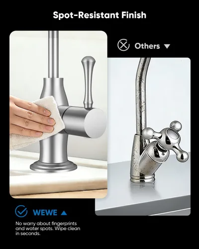 Miniatura 6 de WEWE Grifo de agua potable vintage, grifo de filtro de agua de cocina de acero inoxidable sin plomo para sistema de ósmosis inversa, grifo de Níquel