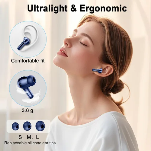 Miniatura 6 de Auriculares inalámbricos, auriculares Bluetooth 5.4 2025 3D Bass Hi-Fi estéreo de alta fidelidad, 4 micrófonos ENC con cancelación de ruido