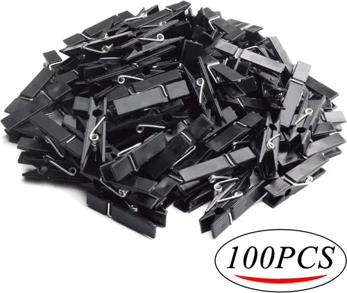 Miniatura 2 de BronaGrand Mini clips de plástico, 100 clips de plástico negros, clips de fotos pequeños, pinzas de papel para fotos, calcetines de papel, oficina
