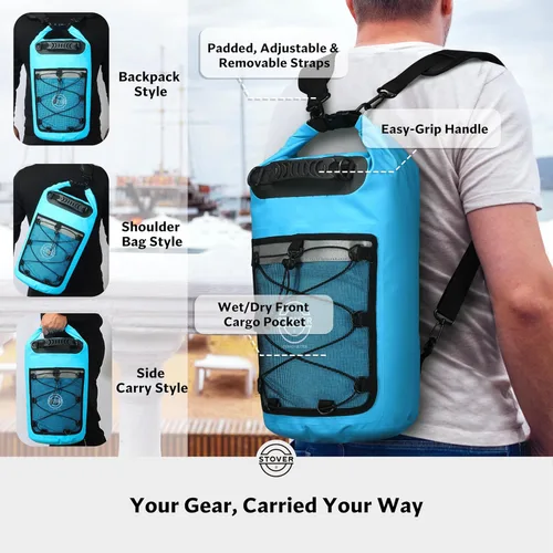 Miniatura 3 de STOVER 5/10/25/30/40/55L Waterproof Dry Bag- Roll-Top Backpack w/Phone Case- Kayaking, Hiking, Camping, Boating- Men/Women 25L Azul