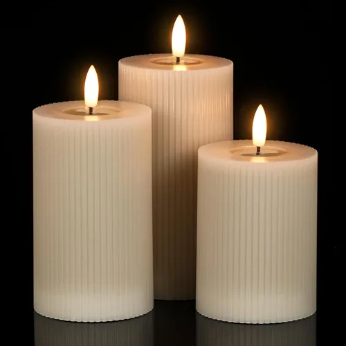 Miniatura 9 de Eldnacele Velas parpadeantes sin llama con temporizador remoto, mecha 3D de cera real, funciona con pilas, velas blancas con control remoto, juego
