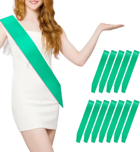 12 bandas de satén en blanco para fiestas, color verde menta, para concursos de belleza, cumpleaños, bodas, graduaciones, bricolaje, concursos de