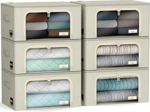Miniatura 21 de Sorbus Contenedores de almacenamiento con marco de metal - Bolsas organizadoras de ropa apilables y plegables - Contenedores de almacenamiento