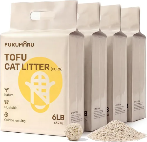 Miniatura 13 de FUKUMARU Arena para gatos de tofu – Gránulos de arena de maíz mixtos ligeros naturales, sin polvo, aglutinación rápida, control eficaz de olores