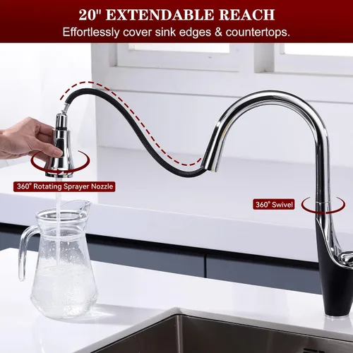 Miniatura 3 de sumerain Grifo de cocina de un solo orificio con rociador extraíble, grifo de fregadero de cocina de acero inoxidable de una sola manija, cromo