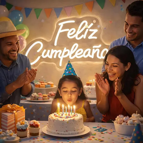 Miniatura 2 de Letrero de neón personalizado con texto en inglés «Feliz Cumpleaños», luz LED de pared para cumpleaños, decoración de fiestas, patio trasero